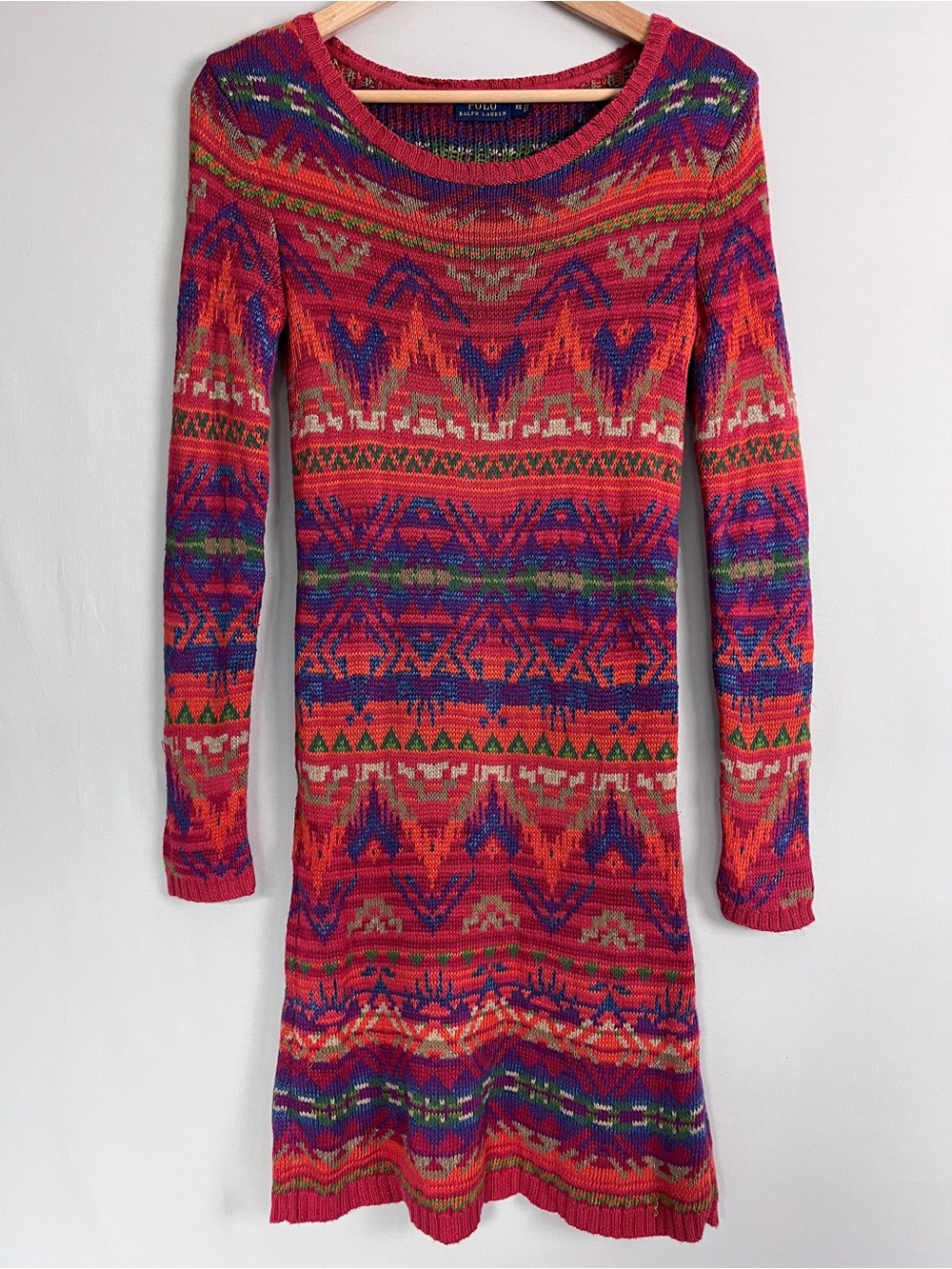 Polo Ralph Lauren Southwestern Geometric Knit Mini Dress Linen Silk XS